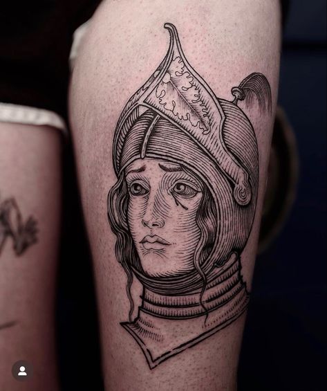 Lady Knight Tattoo, Female Knight Tattoo, Knight Tattoo Medieval, Medieval Tattoo Sleeve, Tattoo Knight, Medieval Tattoos, Tattoo Medieval, Historical Tattoos, Gothic Tattoos