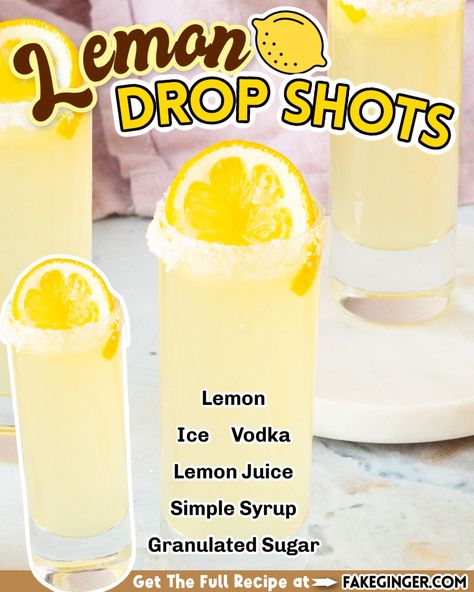 Fake Ginger - The perfect sweet and tart boozy shot for... Lemondrop Shot Recipe, Cocktail Board, Shots Recipes, Lemon Drop Shots, Fake Ginger, Fruity Alcohol Drinks, Mix Drinks, Cocktail Drinks Alcoholic, Travel Bar