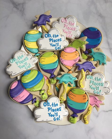 How cute is this idea for a Preschool graduation?! Oh the places you’ll go! Happy Monday, friends! #drsuess #drsuesscookies #preschool… | Instagram Dr Seuss Birthday Party Ideas Oh The Places Youll Go, Oh The Places You’ll Go Cupcakes, Oh The Places You Will Go Cookies, Oh The Places You’ll Go Cookies, Oh The Places You Will Go First Birthday, Oh The Places You’ll Go 1st Birthday Party, Oh The Places You’ll Go Baby Shower, Oh The Places You’ll Go Birthday, Oh The Places You Will Go Graduation