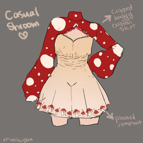 Mushroom Top Drawing, Mushroom Swimsuit Drawing, Mushroom Clothes Drawing, Sweater Ideas Design, Mushroom Aesthetic Outfit, Mushroom Dress Drawing, Mushroom Outfit Drawing, Mushroom Outfits, Mushroom Oc