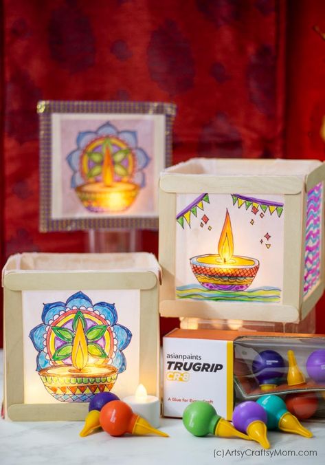 Diwali Lanterns Diy How To Make, Paper Luminaries, Diwali Lantern, Paper Lanterns Diy, Lantern Craft, Kids Workshop, Diy Wax, Asian Paints, Diwali Craft