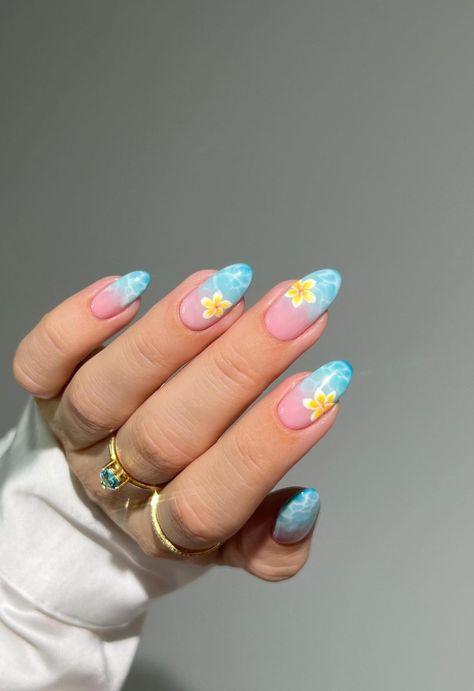 Cute Nails For Little Kids, Thailand Nail Art, Cute Summer Nails Designs Simple, Tropical Vacation Nails Simple Short, Thailand Nails, Simple Summer Nail Ideas, Uñas Summer, Bali Nails, Cool Summer Nails