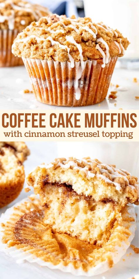 Muffins Yogurt, Sour Cream Coffee Cake Muffins, Emily Enchanted, Coffee Cake Muffin Recipes, Cinnamon Streusel Muffins, Crumb Cakes, Coffee Muffins, Sweet Glaze, Cinnamon Coffee Cake