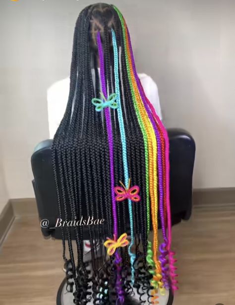 7th Grade Hairstyles, Fake Hair Braids, Tree Braids Hairstyles, Rainbow Braids, Cute Box Braids, Mina Ashido, Short Box Braids Hairstyles, Big Box Braids Hairstyles, Colored Braids