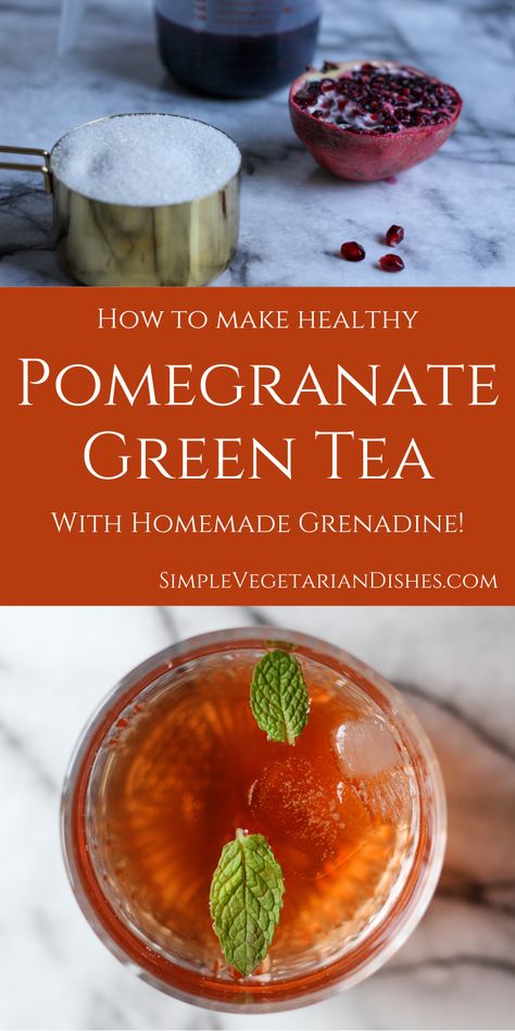 Grenadine Recipe, Healthy Green Tea, Homemade Grenadine, Simple Vegetarian Recipes, Tea Homemade, Pomegranate Green Tea, Pomegranate Tea, Iced Tea Recipes, Jasmine Tea