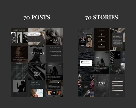 Dark Social Media Design, Masculine Social Media Design, Dark Instagram Feed, Templates Black, Canva Social Media Templates, Client Board, Luxury Instagram, Insta Layout, Instagram Branding Design