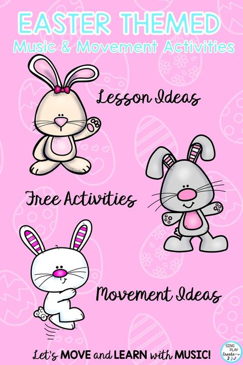 Easter Themed Music and Movement Activities for the elementary music classroom, preschool and homeschool movement classes. Easter Music And Movement Preschool, Easter Movement Activities, Easter Music Activities, Easter Music And Movement, Music And Movement Activities, Easter Music, Movement Preschool, Preschool Easter, Music Education Games