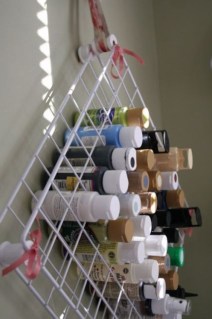 **The Craft Donkey**: Tutorial- Wire Rack Paint Holder Wire Shelving Units, Wire Shelf, Dream Craft Room, Craft Room Design, Paint Storage, Craft Area, Office Crafts, Shelving Units, Craft Room Storage