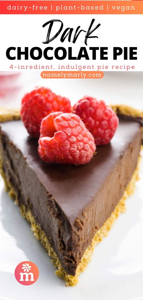 This Dark Chocolate Pie features a rich, indulgent ganache filling served in a simple crust. It's silky, smooth, and irresistibly delicious! Dark Chocolate Pie, Oatmeal Pie Crust, Simple Oatmeal, Chocolate Pie Filling, Chocolate Pie Recipe, Oatmeal Pie, Chocolate Ganache Recipe, Ganache Filling, Chocolate Ganache Filling