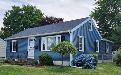 CertainTeed Vinyl Siding in Pacific Blue, Fairhaven, MA | Contractor Cape Cod, MA & RI Blue Vinyl Siding House, Pacific Blue Siding, Certainteed Vinyl Siding, Blue Vinyl Siding, Certainteed Siding, Vinyl Siding House, Vinyl Siding Installation, Siding Installation, Blue Siding