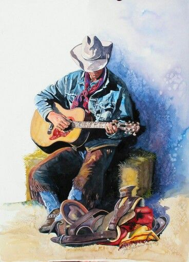 Cowboy Poster, Cowboy Wall Art, Art Guitar, Cowboy Pictures, Western Artwork, Western Paintings, Western Artist, West Art, Cowboy Art