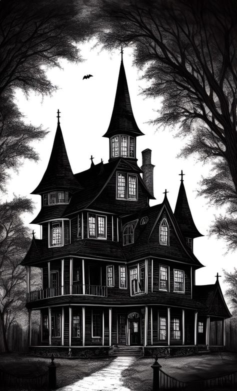 Gothic House Drawing, Victorian House Tattoo, Kindle Lockscreen, Houses Drawing, Gothic Victorian House, Oddities Decor, Witchy House, Old Victorian House, Holiday Homework