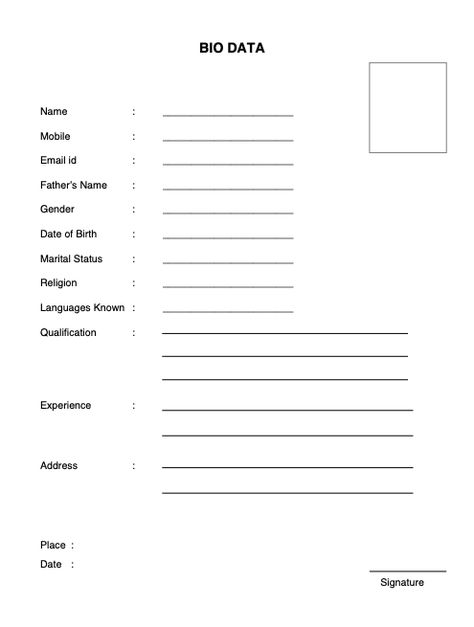 9 Simple Bio Data Formats for Job PDF & Word Free Download Cv Format For Job, Resume Format Free Download, Resume Form, Biodata Format Download, Simple Cv Template, Simple Resume Format, Resume Format Download, Job Resume Format, Simple Cv