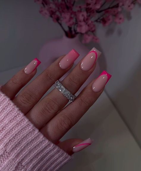 Long Cute Nails Ideas, Nails Inspiration Vacation, Fall Nail Ideas Square, Abroad Nails, Baby Pink Square Nails, French Tip Nails Design, Short Coffin Nails Designs, Elegant Touch Nails, Girly Acrylic Nails