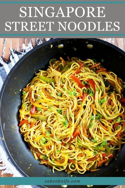 Street Noodles Recipe, Singapore Street Noodles Recipe, Singapore Street Noodles, Street Noodles, Singapore Noodles Recipe, Singapore Street, Yummy Noodles, Asian Noodle Dishes, Singapore Noodles