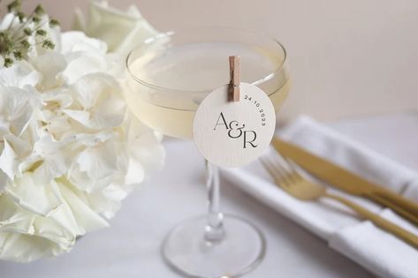 Wedding Drink Topper Tags Minimalist Beige Modern With Clip - Etsy Canada Drink Topper, Drink Tags, Modern Card, Circle Monogram, Wedding Drink, Decorative Paper, Paper Tags, Anniversary Party, 20th Anniversary