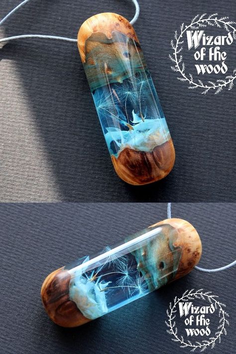 Resin And Wood Diy, Real Flower Necklace, Dandelion Seeds, Epoxy Resin Diy, The Dandelion, Wood Resin Jewelry, Epoxy Art, Resin Crafts Tutorial, Resin Jewelry Diy