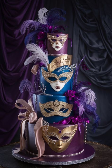 Venetian Elegance: A Masquerade-Themed Birthday Cake Extravaganza Masquerade Cake, Venetian Ball, Masquerade Cakes, Birthday Cake Aesthetic, Masquerade Party Decorations, Cake Aesthetic, A Birthday Cake, Themed Birthday Cakes, Painted Cakes