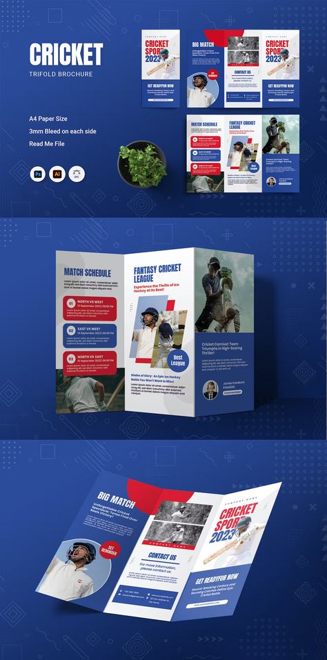 Cricket Trifold Brochure Template AI, EPS, PSD Sports Brochure, Cricket Logo, Brochure Design Layouts, Brochure Trifold, Brochure Ideas, Brochure Design Layout, Trifold Brochure Design, Sport Banner, Bi Fold Brochure