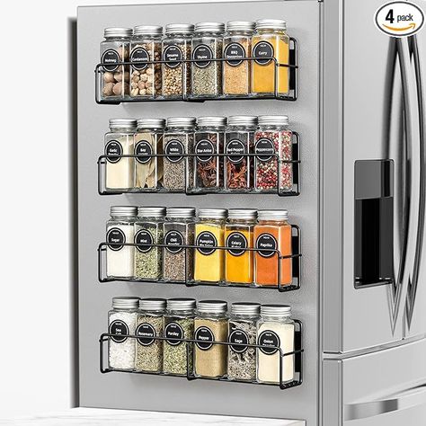 Amazon.com: VITEVER Magnetic Spice Rack, 4 Pack Spice Rack for Refrigerator with 24 Spice Jars, Spice Labels, Chalk Marker and Funnel, Space Saver Spice Rack Organizer for Refrigerator and Microwave Oven : Home & Kitchen Magnetic Spice Rack, Square Glass Jars, Spice Jar Labels, Seasoning Rack, Spice Shelf, Metal Storage Racks, Magnetic Spice, Spice Rack Organiser, Jars With Lids