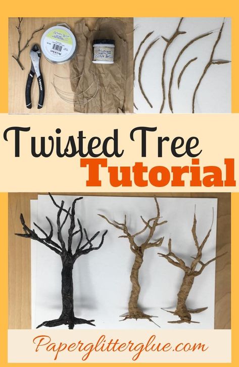 With only a few materials - paper, wire, and glue - you can make these spooky trees to decorate for Halloween. Just follow the steps in the tutorial to make your won twisted trees. Casa Halloween, Twisted Tree, Spooky Trees, Halloween Miniatures, Christmas Float, Paper Mache Crafts, Halloween Village, Paper Tree, Wire Tree