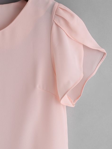 Petal Sleeve Chiffon Slim Blouse -SheIn(Sheinside) Chiffon Sleeves Designs For Dresses, Petal Sleeve Pattern, Petal Sleeve Dress, Petal Sleeves, Kurti Sleeves Design, Slim Blouse, Petal Sleeve, Sleeves Designs For Dresses, Hem Blouse