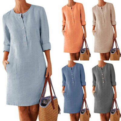 Beach Vintage, Cotton Linen Dresses, Plain Dress, Long Sleeve Casual Dress, High Waist Fashion, Dress Beach, Linnet, Vestido Casual, Dress Plus Size