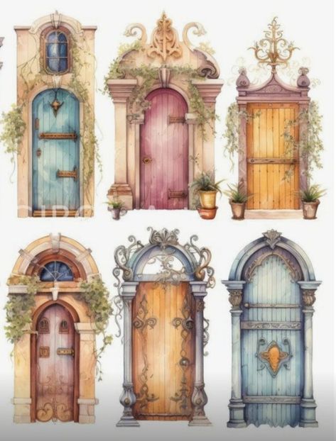 Printable Art Journal Images, Creative Door Design, Bunny Animation, Fantasy Door, Keyhole Tattoo, Door Clipart, Whimsical Door, Junk Journal Printables, Magical Door