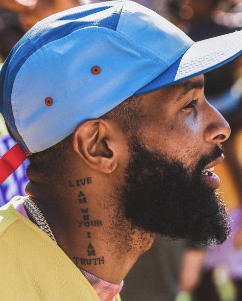 Obj Neck Tattoo, Odell Beckham Jr Tattoos Neck, Side Of The Neck Tattoos For Men, Obj Hand Tattoo, Courage Tattoo Men, Time Is Now Tattoo, Athlete Tattoos Men, Boy Tattoos Black Boys, Side Neck Tattoo For Guys Ideas