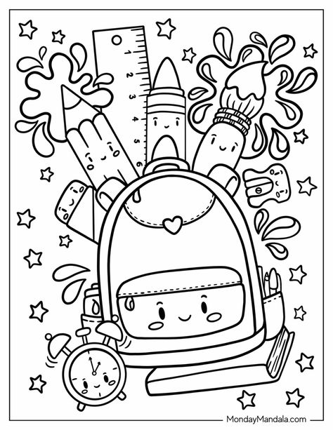 20 Back To School Coloring Pages (Free Printables) Back To School Coloring Pages, Arte Doodle, Free Preschool Printables, Preschool Coloring Pages, School Coloring Pages, Batman Wallpaper, Daycare Crafts, Easy Coloring Pages, Flower Coloring Pages