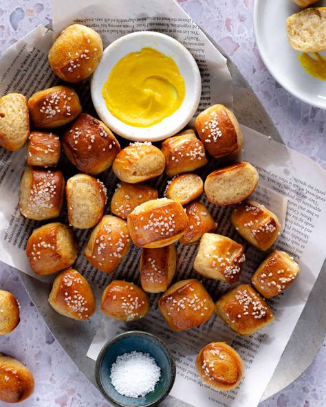 Soft, pillowy, and coated in melted butter, these Sourdough Discard Pretzel Bites are easy to make and ready in about an hour Sourdough Soft Pretzel Bites, Sour Dough Pretzel Bites, Sourdough Discard Pretzel Bites, Discard Pretzel Bites, Sourdough Discard Pretzels, Discard Pretzels, Sourdough Pretzel Bites, Sourdough Pretzel, Sourdough Pretzels