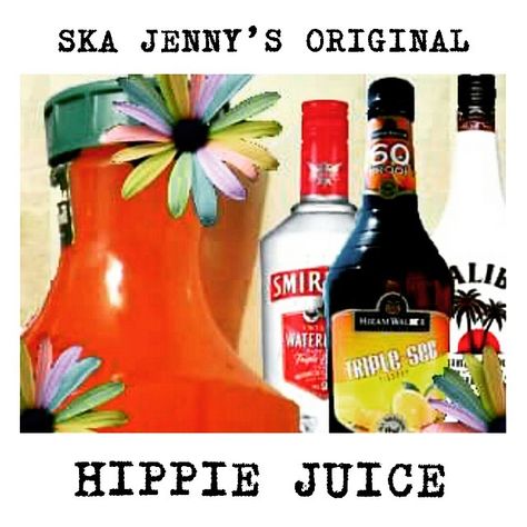 HIPPIE JUICE Hippy Juice Recipe, Hippie Juice Recipe Gallon, Hippy Juice, Tropical Giggle Juice, Sprite Pineapple Juice Punch, Smirnoff Watermelon, Comfort Drinks, Vacation Drinks, The Hippie Shake