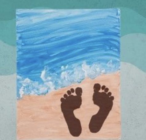 Infant Art, Infant Room, Footprint Crafts, Baby Art Projects, Ocean Canvas, Hand Prints, Summer Crafts For Kids, Footprint Art, Ocean Crafts