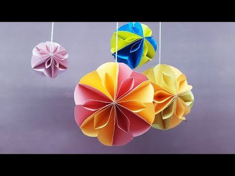 Paper Balls Hanging, Easy Flower Tutorial, Making Origami, Diwali Lantern, Paper Flower Wall Art, Paper Flower Ball, Paper Ball, Origami Ornaments, Honeycomb Decorations