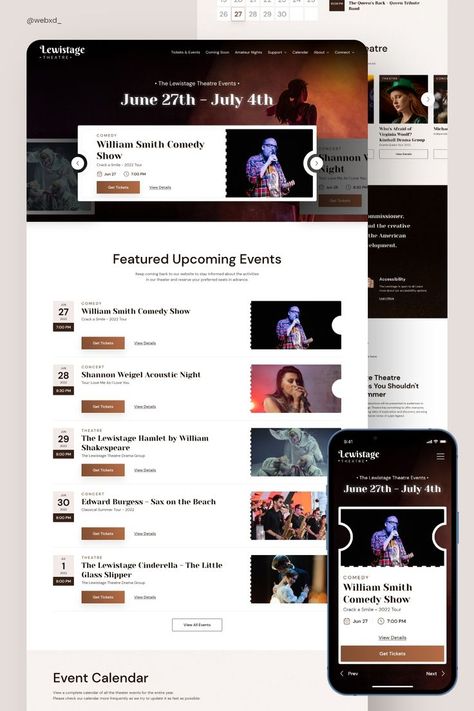 A Responsive Website Design for a Luxury New York Theater with an Upcoming Event Schedule Webinar Design, Best Landing Page Design, Luxury Website, E Ticket, Data Visualization Design, Modern Website Design, Booking Website, Event Website, Webdesign Inspiration