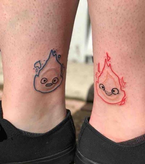 Howl's Moving Castle tattoos Castle Tattoos, Howl's Moving Castle Tattoo, Bodysuit Tattoos, Partner Tattoos, Matching Friend Tattoos, Castle Tattoo, Gemini Tattoo, Bff Tattoos, Friendship Tattoos