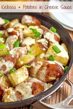 Kielbasa & Potatoes in Cheese Sauce | bakeatmidnite.com | #kielbasa #potatoes #skilletdinners Kielbasa Potatoes, Kilbasa Sausage Recipes, Potato Skillet Dinner, Kabasa Recipes, Kielbasa And Potatoes, Potato Skillet, Kielbasa Recipes, Sausage Dishes, Skillet Dinners