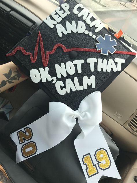 Paramedic Graduation cap, EMS program, college graduation cap, decorated graduation cap Emt Photo Shoot, Emt Cap Decoration, Ems Graduation Cap, Emt Graduation Caps, Paramedic Graduation Cap, Emt Graduation Pictures, Paramedic Graduation, Emt Graduation, Nurse Graduation Cap Designs