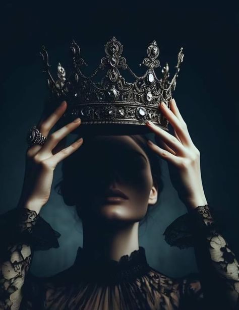 Royal Women Aesthetic, Queencore Aesthetic, Queen Photoshoot Ideas, Warrior Woman Aesthetic, Dark Queen Aesthetic, Woman With Crown, Fierce Aesthetic, Dark Royalty, Facial Expressions Drawing