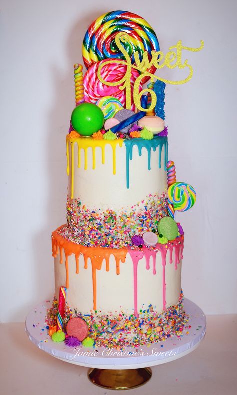 Candyland Birthday Cake, Tort Special, Birthday Cake Candy, Sweet 16 Cupcakes, Sweet 16 Candy, Candyland Cake, Colorful Cake, Candy Birthday Cakes, Candy Land Birthday Party