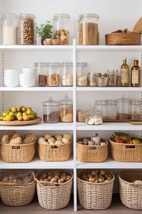 Open Pantry Cabinet Ideas, Small Home Storage, Pantry Closet Design, Desain Pantry, Food Pantry Organizing, Organized Pantry, Pantry Remodel, House Organisation, Kitchen Organization Pantry