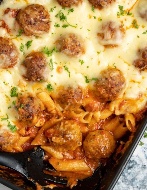 Meatball Casserole - The flavours of kitchen Recipes With Mini Meatballs, Meals With Meatballs Dinners, Meatball Pasta Casserole, Meatball Pasta Bake, Easy Turkey Meatballs, Meatball Casserole Recipe, Vegetable Pasta Bake, Baked Meatball Recipe, Breakfast Potato Casserole