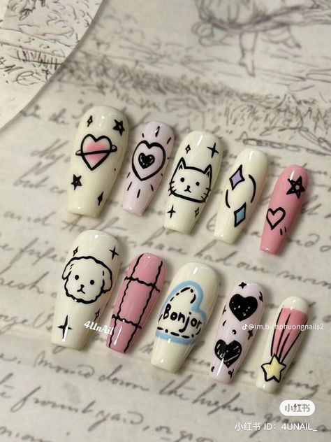 On Tattoo, Fake Nails Designs, Asian Nails, Gel Nail Strips, Punk Nails, Anime Nails, Blush Nails, Pretty Gel Nails, Soft Nails