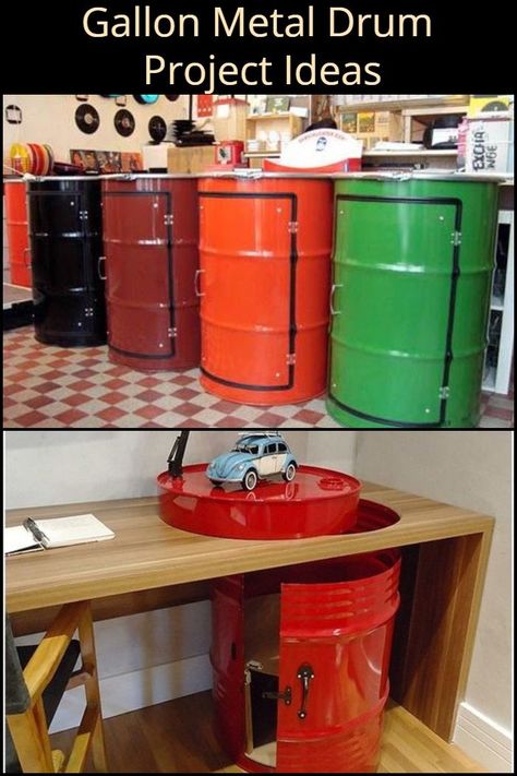 Take a look at what you can do with those old 55-gallon metal drums! Tonneau Bar, Barrels Diy, Barrel Projects, Oil Barrel, 55 Gallon Drum, Plastic Pallets, Diy Swimming Pool, Metal Drum, Metal Barrel