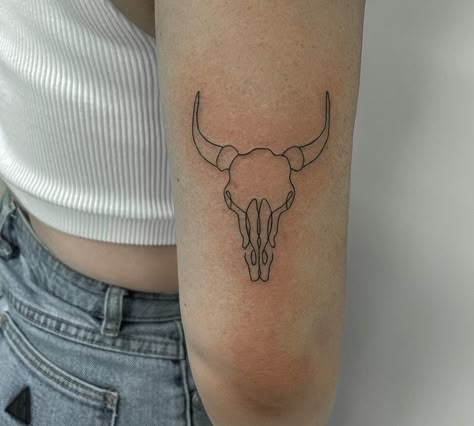 Cow Tattoo For Women, Punchy Tattoos, Cowgirl Tattoos, Cow Tattoo, Western Tattoos, Long Horn, Simple Tattoo Designs, Delicate Tattoo, S Tattoo