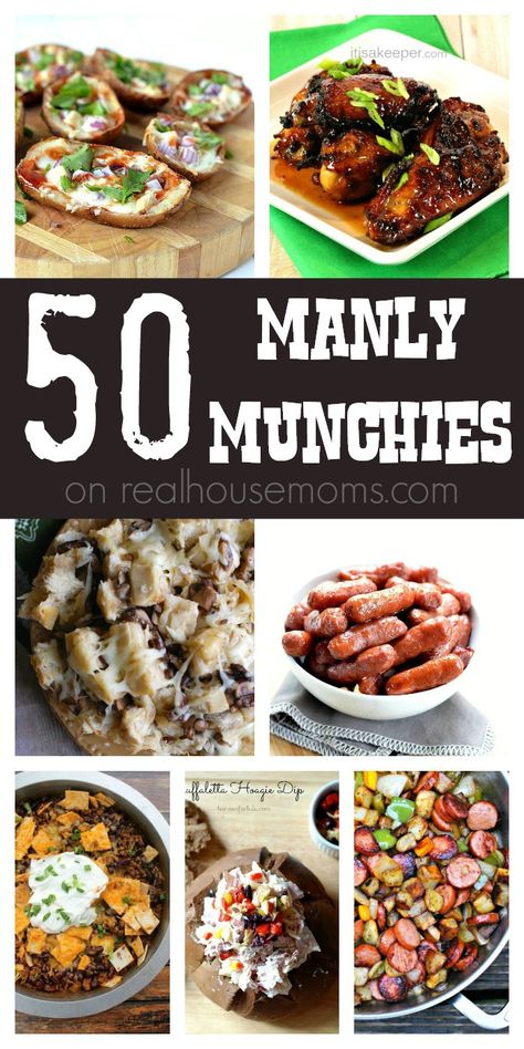 50 Manly Munchies - great tailgate party foods! Snacks And Appetizers, Football Parties, Hearty Snacks, Different Foods, Football Snacks, Football Party Food, Tailgating Recipes, Tailgate Food, Man Food