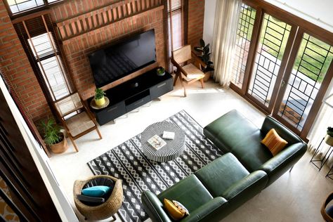 4 beautiful Bangalore homes that are worth bookmarking | Architectural Digest India Living Room Designs India, Indian Home Design, Bungalow Design, Building A New Home, Indian Home, Exposed Brick, Formal Living, Home Room Design, Lounge Areas