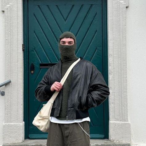 Men Balaclava Outfit, Balaclava Outfit Men, Mens Balaclava, Balaclava Aesthetic, Balaclava Men, Men's Balaclava, Puffer Outfit, Monochrome Outfit, Simple Fits