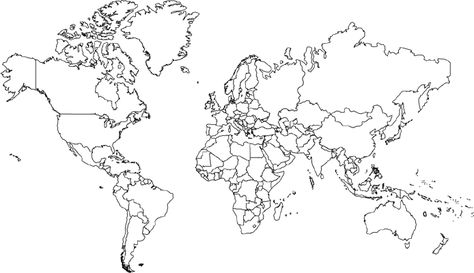 world map mercator projection no borders in north america for coloring in countries as they are studied, and drawing explorers routes. World Map Coloring Page, World Outline, Blank World Map, World Map Outline, Color World Map, World Map With Countries, World Map Printable, Ocean Coloring Pages, Homeschool Fun