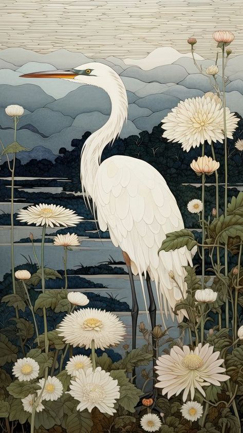 Download premium image of Traditional japanese stunning heron painting animal plant. by Ling about japanese egret, heron, animal, animal wildlife, and ardeidae 14074051 Stork Japanese Art, Egret Watercolor Painting, Japanese Art Prints Illustrations, Egrets And Herons, Japanese Plant Art, Asian Crane Art, Egret Drawing, Japanese Painting Traditional, Heron Pictures